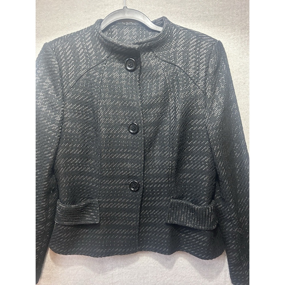 Alfani Black Metallic Textured Jacket Womens Size 4 Cropped Blazer Classic - Picture 4 of 9